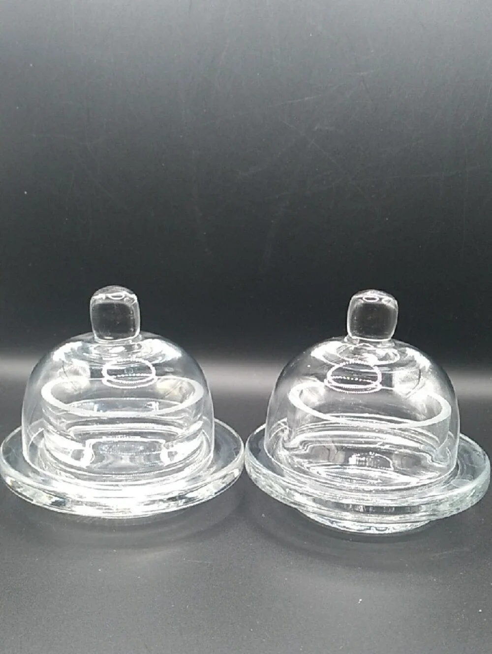 Vintage Clear Glass Mini Dome Butter Dish Set Of 2 (B9)